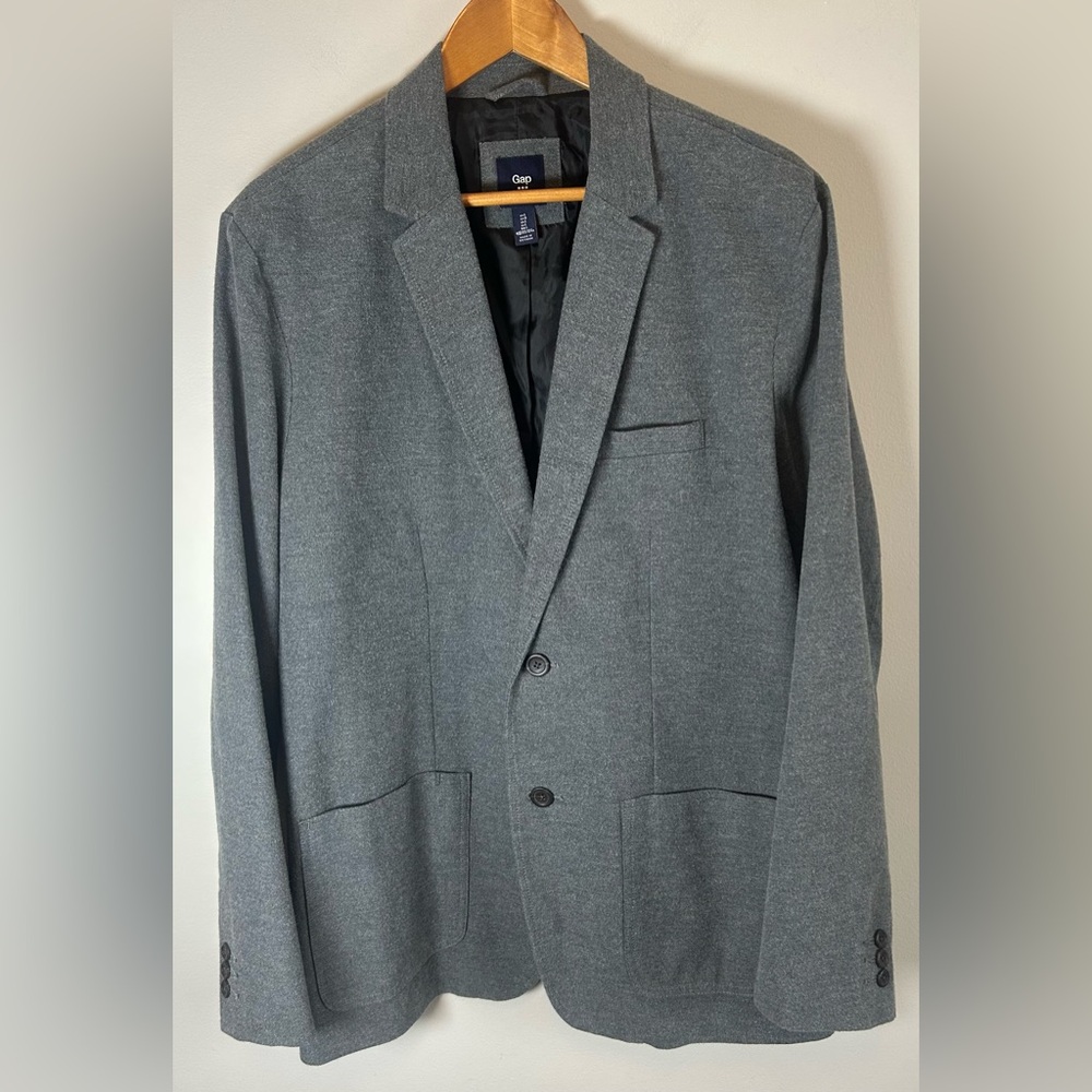 GAP Factory Mens Heather Gray Flannel Blazer Size L Single Breasted Never Worn